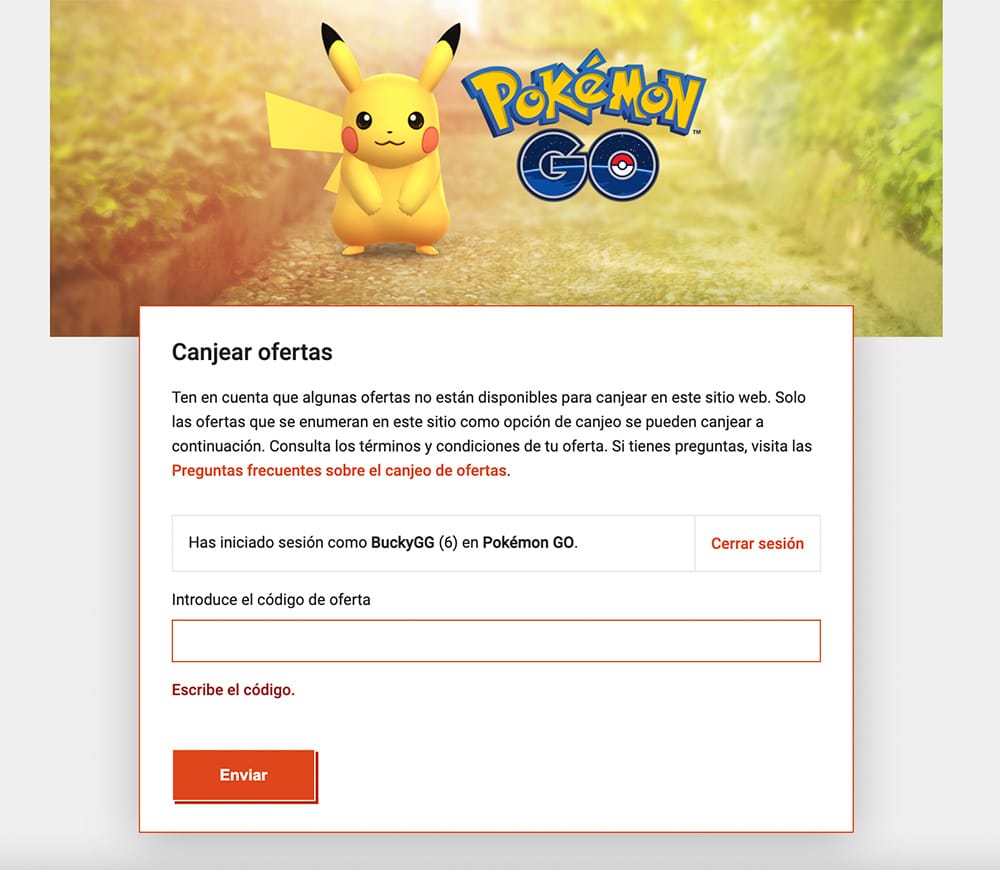 Codigos activos pokemon go